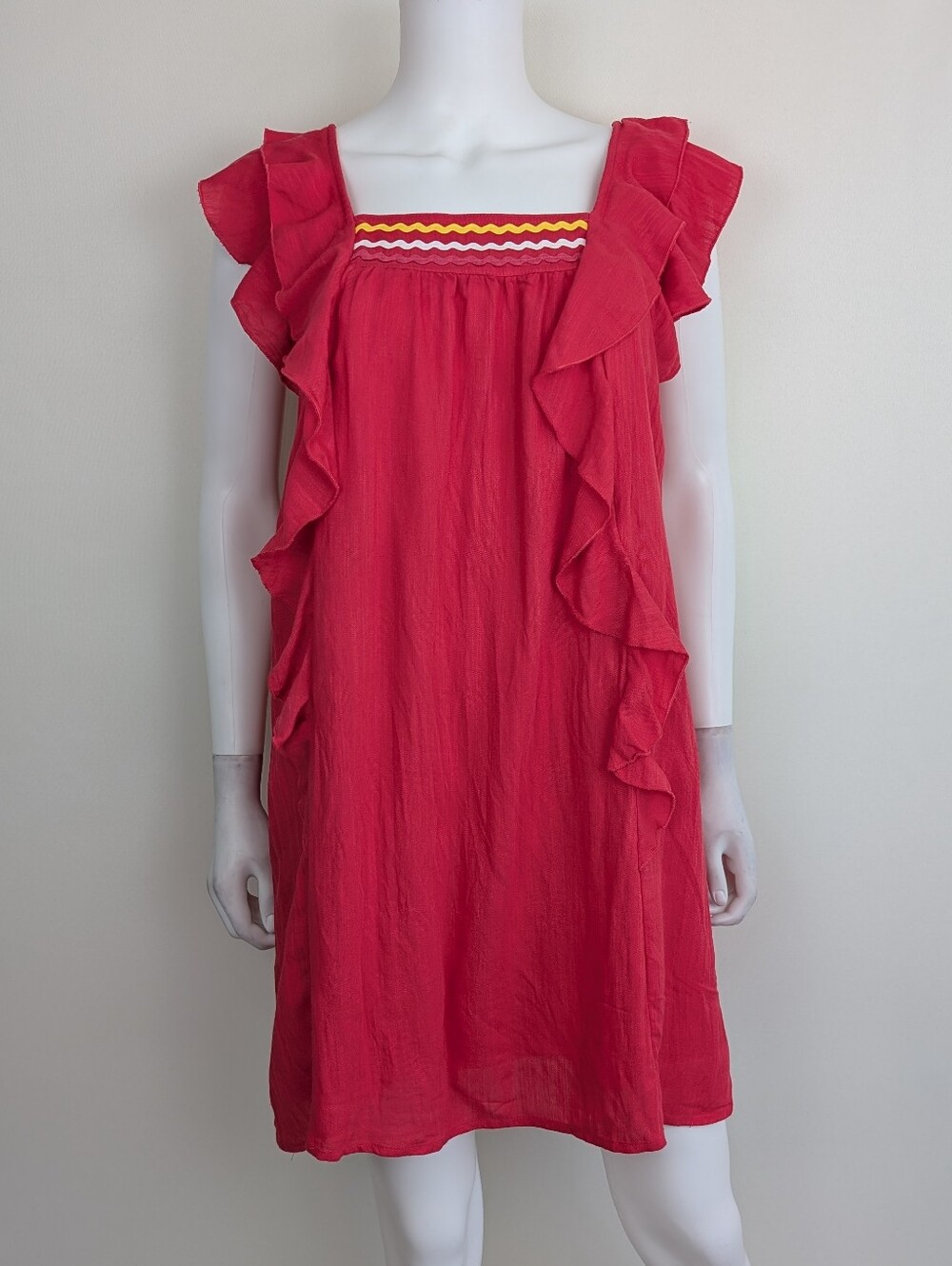 Entro Athens Dress Short Sleeve Square Neck Ruffle Sleeve Mini Dress Watermelon
